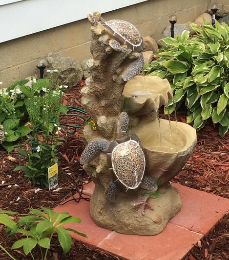 resin turtle cove cascading sculptural fountain with led light