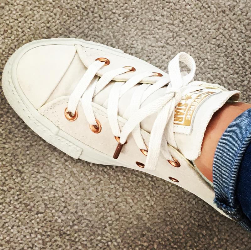 white leather and rose gold converse