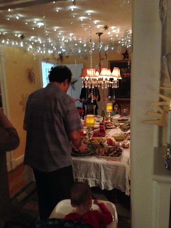 Holding large & small snowflakes - with fairy lights