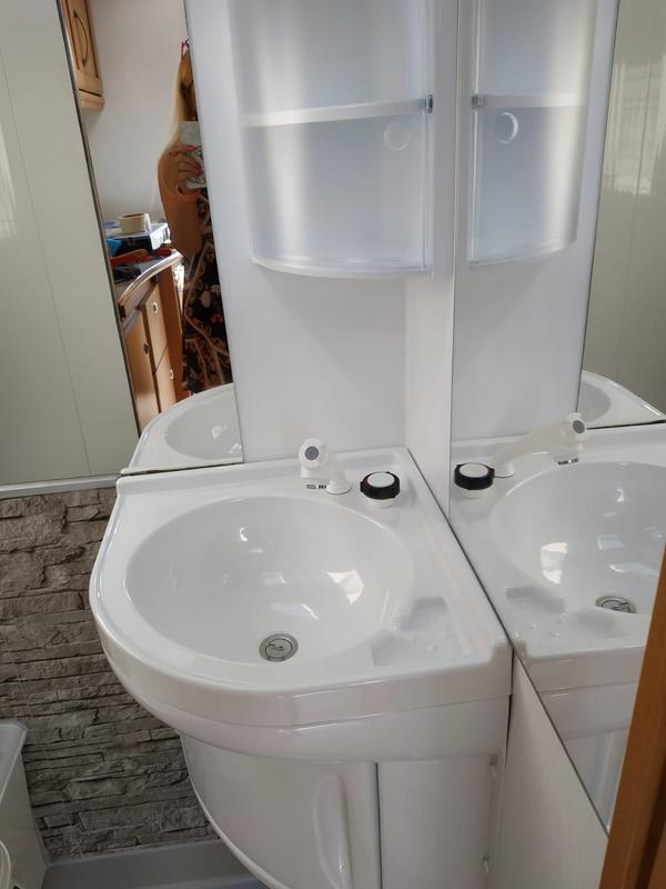 Corner washbasin and vanity unit at Camping Wagner camping accessories