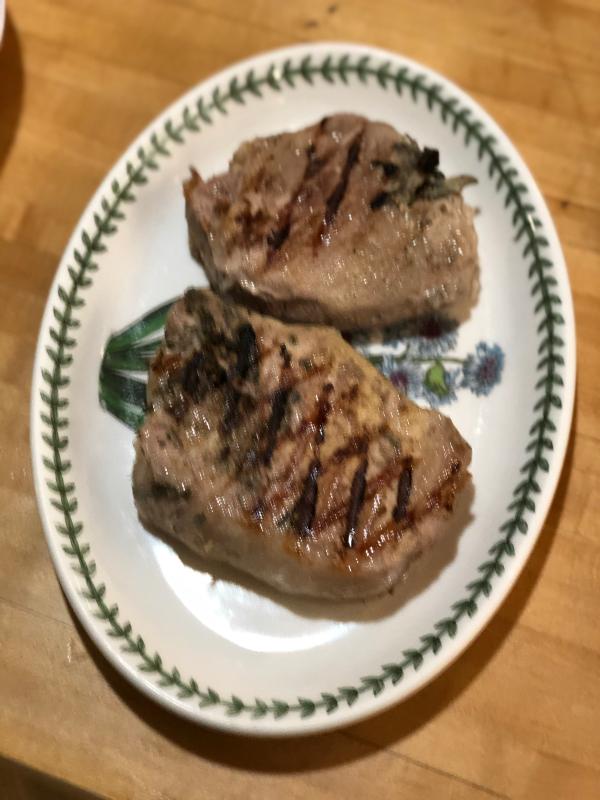 SOUS vide pork chops after searing for two minutes each side