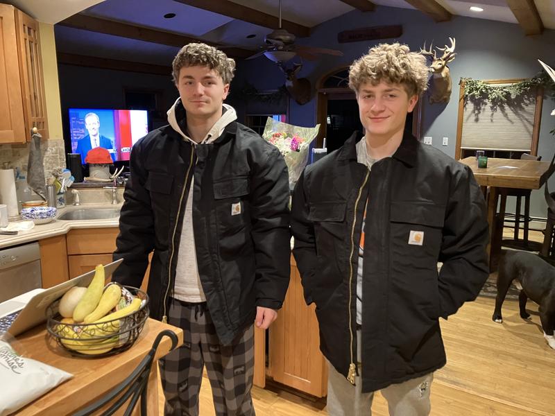 Grandson's sporting new Carhartt jackets.  Now they can do the farm work.