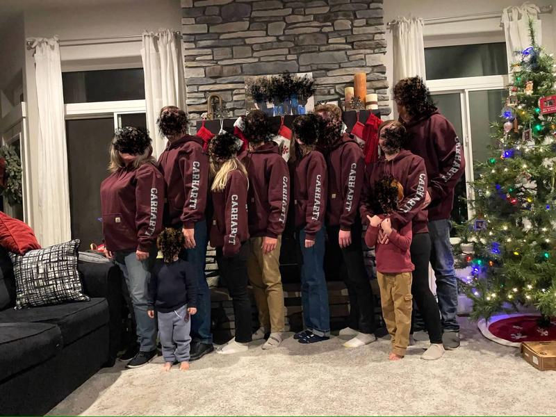 No matching Christmas pajamas, matching Carhartt sweatshirts instead! They were a hit! Cozy and warm