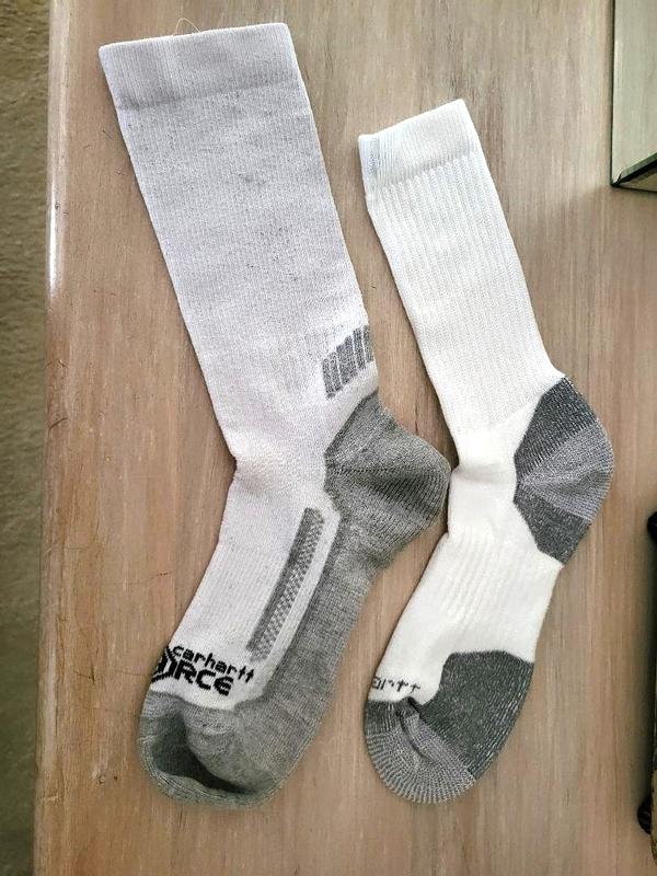 Sock on left is original Force calf length. On right is the new version of the same model.
