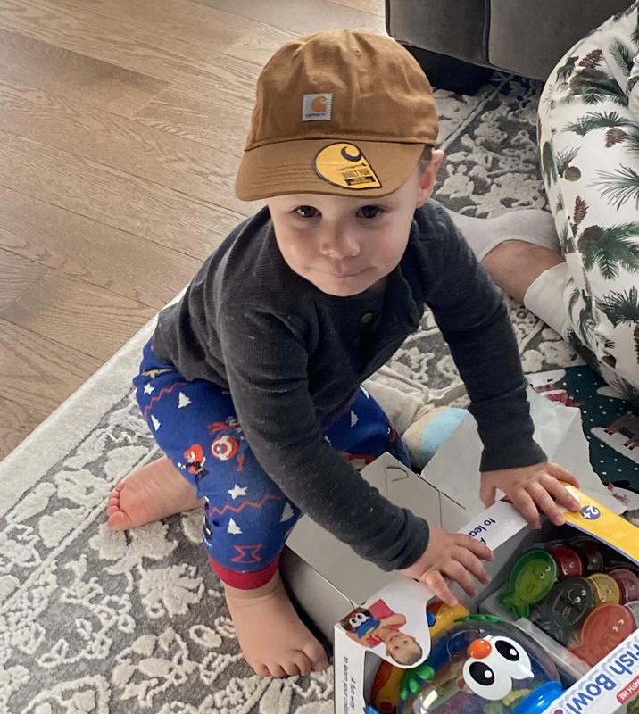 Drew is ball cap kid. The Carhartt went on right away!