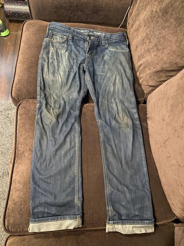 My “worn” pair with nice color fading an outline for my zippo and my iPhone can be see on the pocket