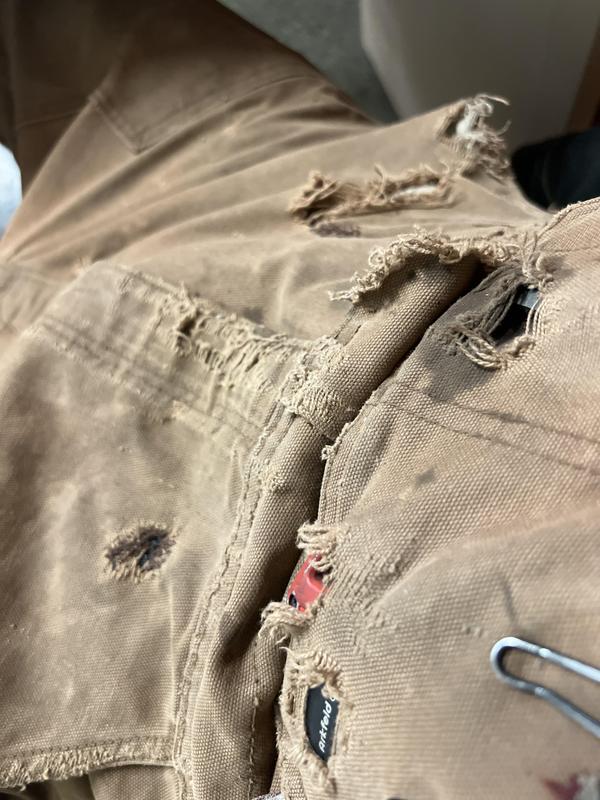 Such thin material. I've been wearing these overalls for less than a year.