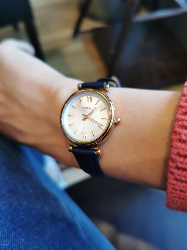 Fossil Carlie Mini Fossil Damenuhr Silber Lederarmband Damenuhr