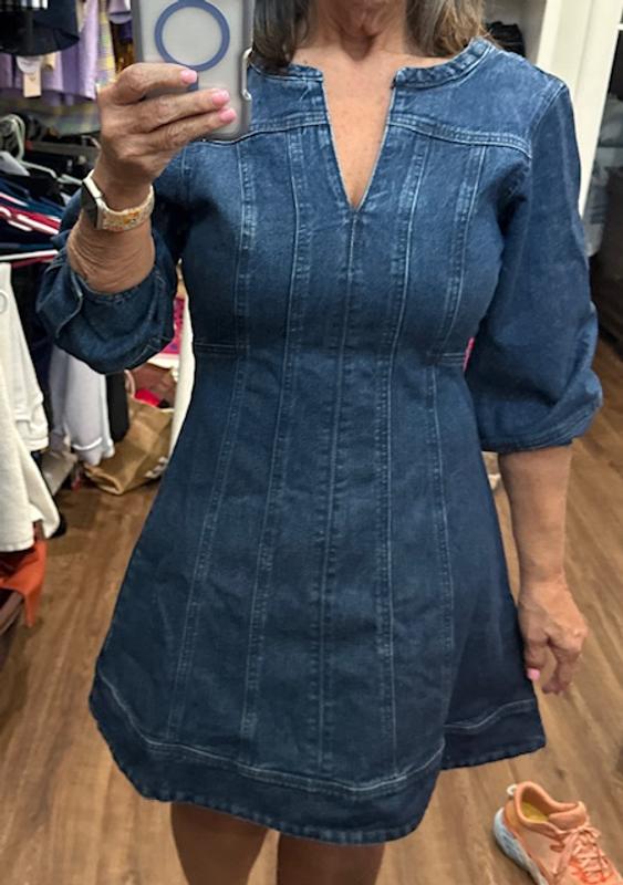 knee length dresses for ladies Petite Denim Dress for Women with Short Sleeves – Boho Living Room main image 1