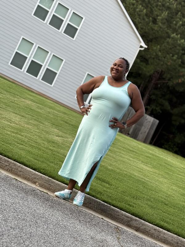 adidas 3 STRIPES TANK DRESS MAXI ブラック/ホワイト