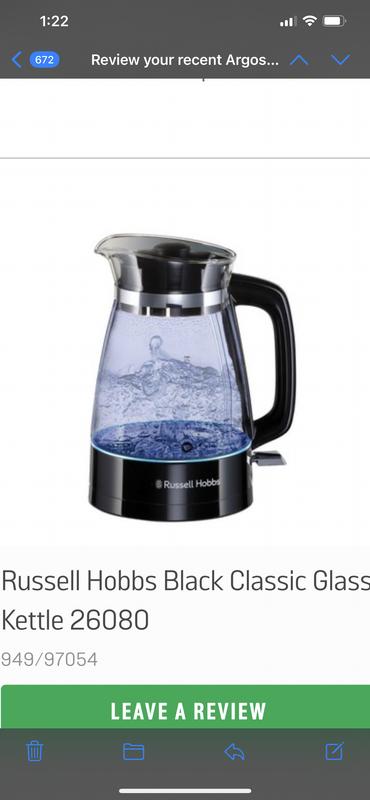 Russell Hobbs Hourglass Black Glass Kettle - 26080