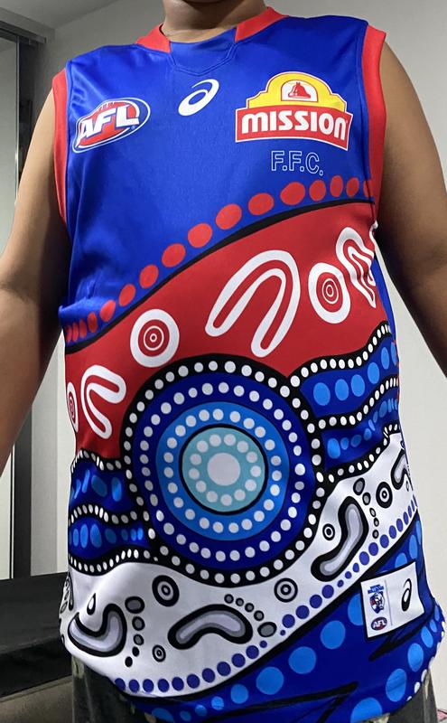 Men's WESTERN BULLDOGS INDIGENOUS REPLICA GUERNSEY, Electric Blue, Mens  AFL Clothing