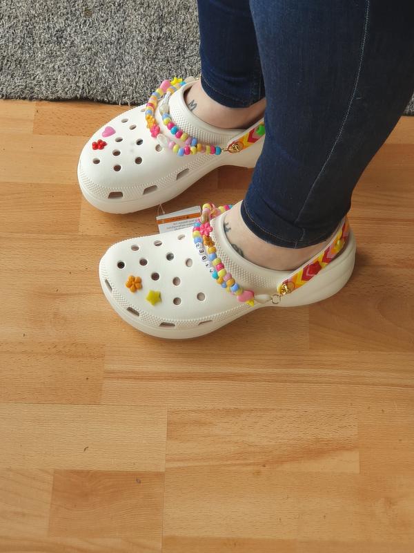 crocs classic festival vibes platform clogs in white multi