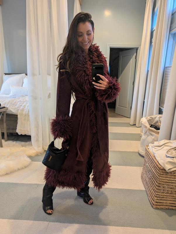 Kaiia exclusive faux fur trim penny lane maxi coat in burgundy | ASOS