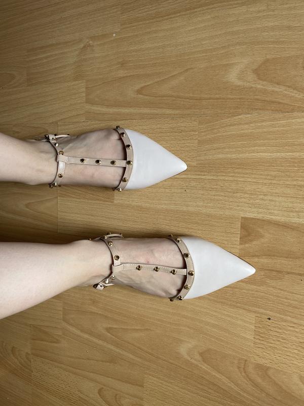Dune London Cayote pointed flat shoes with stud detail in ecru ASOS - Main Image