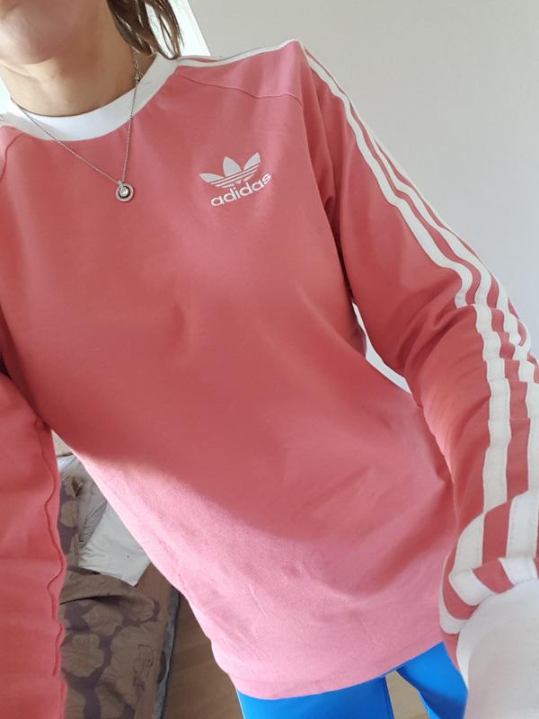Adidas originals three stripe long sleeve top in pink clearance