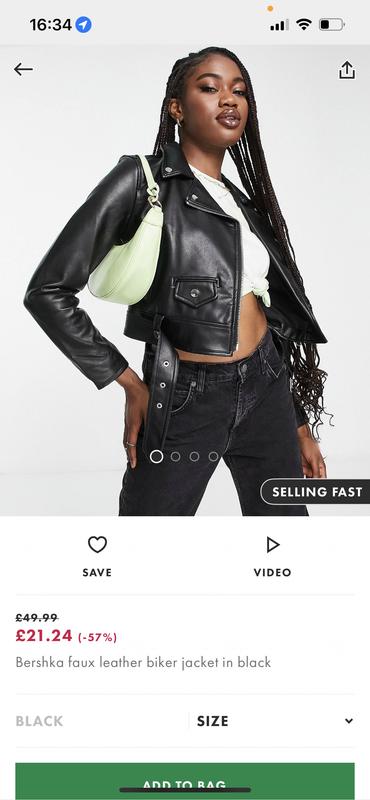 Bershka faux leather biker jacket in black