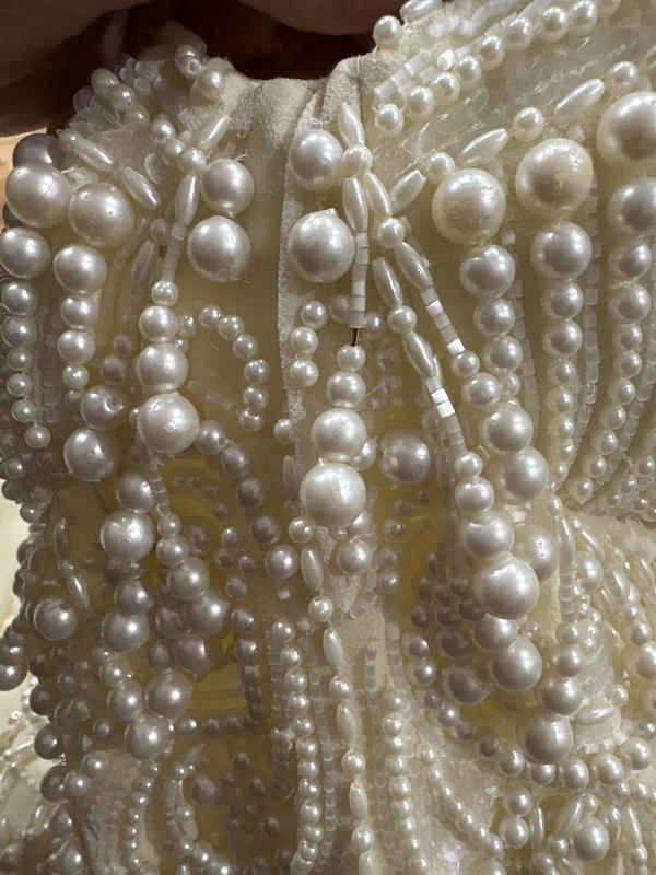 ASOS DESIGN corset bandeau mini dress with pearl beading in ivory