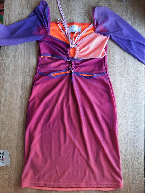 ASOS DESIGN mesh cut out mini dress in purple colour block | ASOS