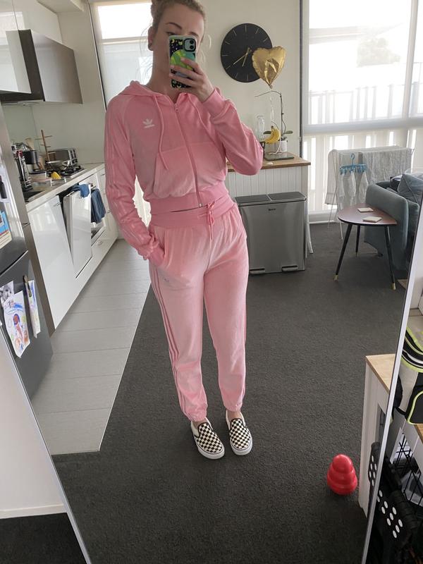 Pink velour adidas tracksuit online