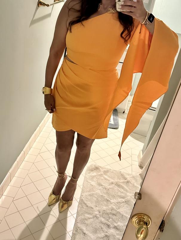 Lavish Alice one shoulder cape detail mini dress in orange | ASOS
