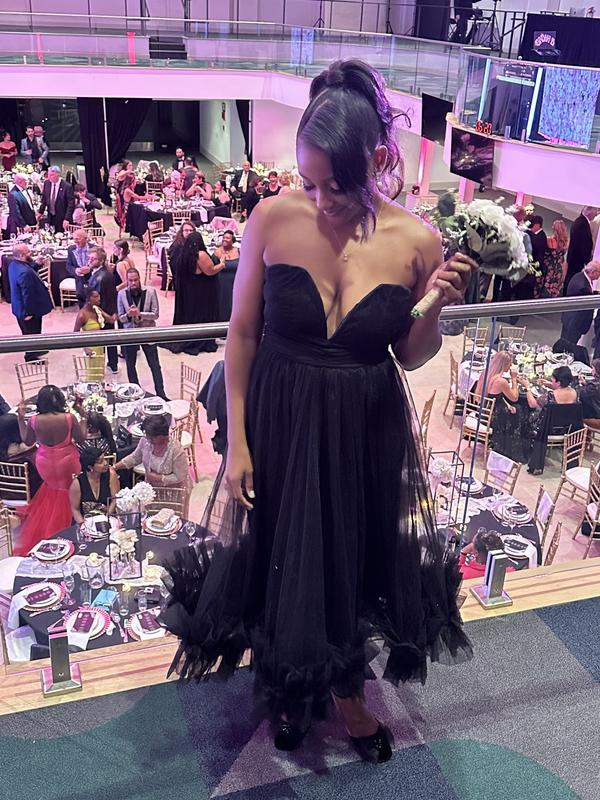 Lace & Beads corset tulle ruffle hem midaxi dress in black | ASOS