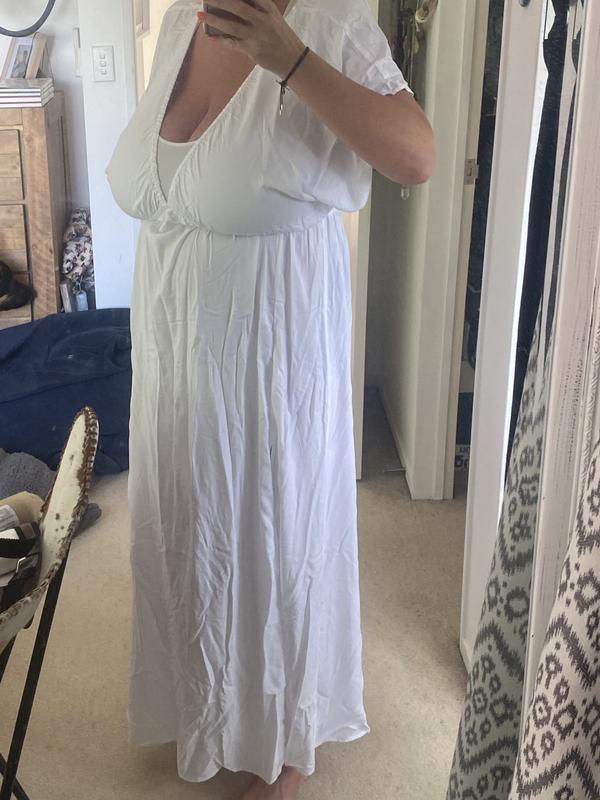 ASOS DESIGN Maternity flutter sleeve maxi beach dress in white