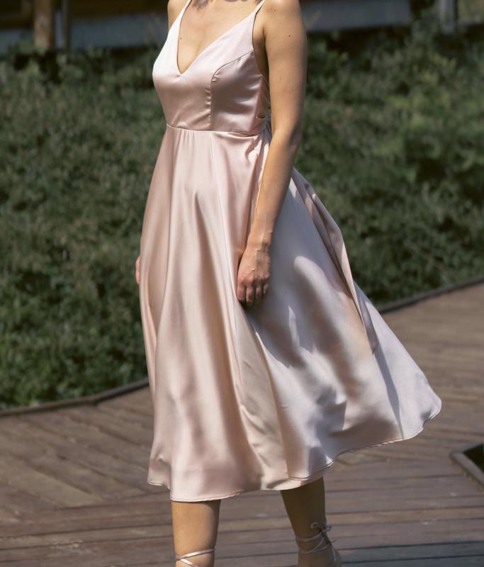 ASOS DESIGN Bridesmaid satin midi dress with tie back in blush | ASOS