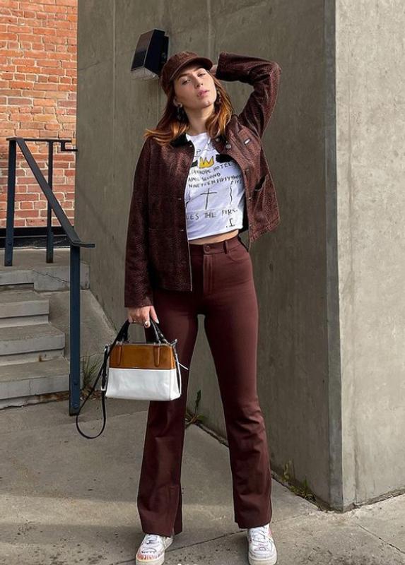 Stradivarius flare pants with split detail in chocolate