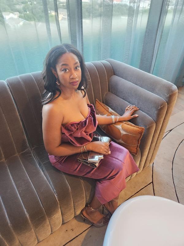 burgundy overlay dress V-Neck Long Prom Dress with Double-Slit A-Line Skirt Burgundy / Large main image 1
