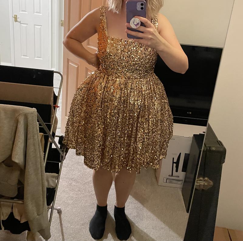 slim fit dress slacks Cross Over Sleeveless Mini Skater Dress - Gold main image 0