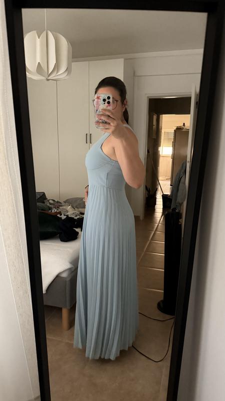 chinese dress ladies Asos Luxe Ruffle Tulle Maxi Dress In Blue main image 1