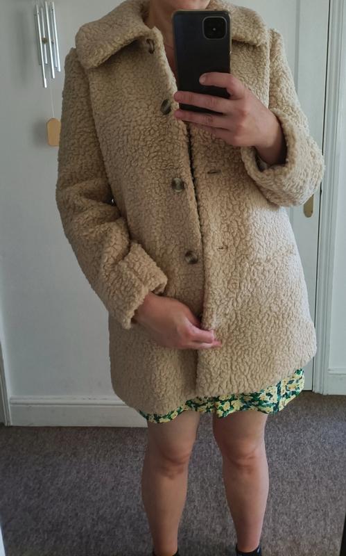 Other Stories teddy coat with collar in beige ASOS