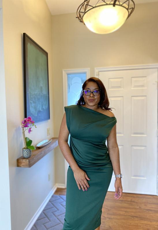 slim fit dress slacks Rent ASOS DESIGN Asymmetric Ruched Midi Dress In Frosty Green