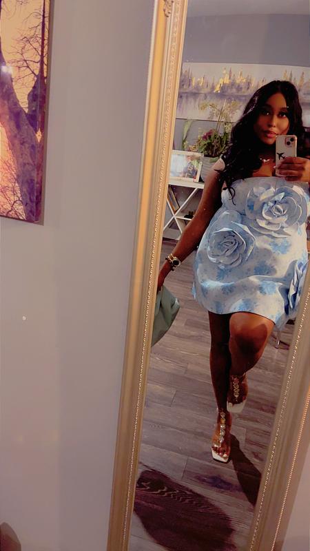 3d floral asos blue embellished dress