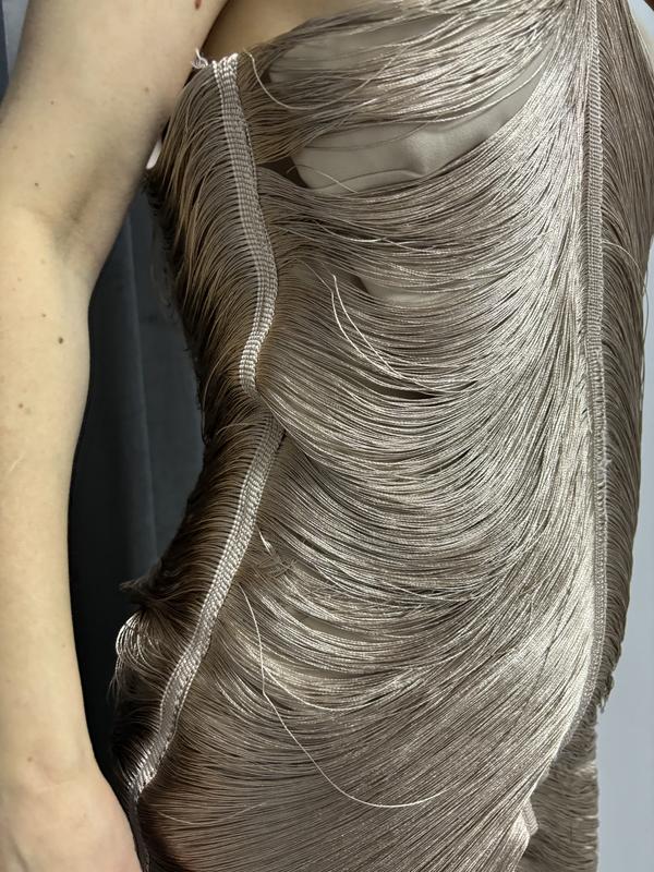 Rare London fringe detail halterneck midi dress in gold | ASOS
