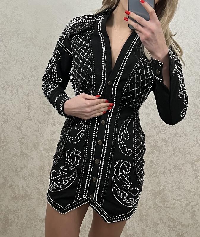 asos design structured mini dress with pearl embellishment ASOS DESIGN structured mini dress with wrap skirt and pearl embellishment