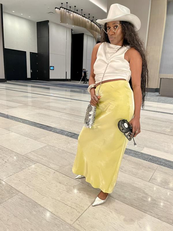 Topshop metallic bias skirt in yellow ASOS