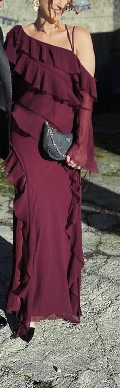 navy blue dress for baby girl ASOS EDITION off shoulder asymmetric frill detail maxi dress in burgundy