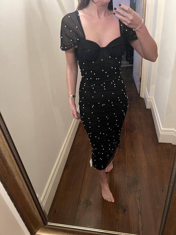 ASOS DESIGN pearl mesh corset midi dress in black ASOS