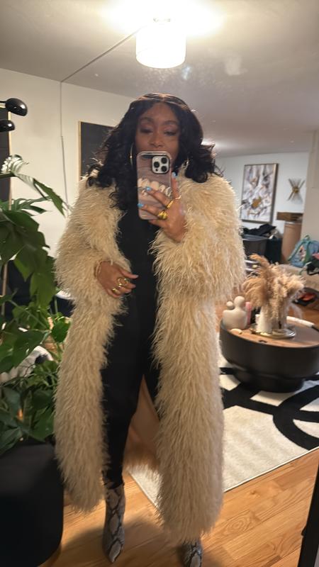 The Frolic exclusive oversized collar faux fur maxi coat in cream