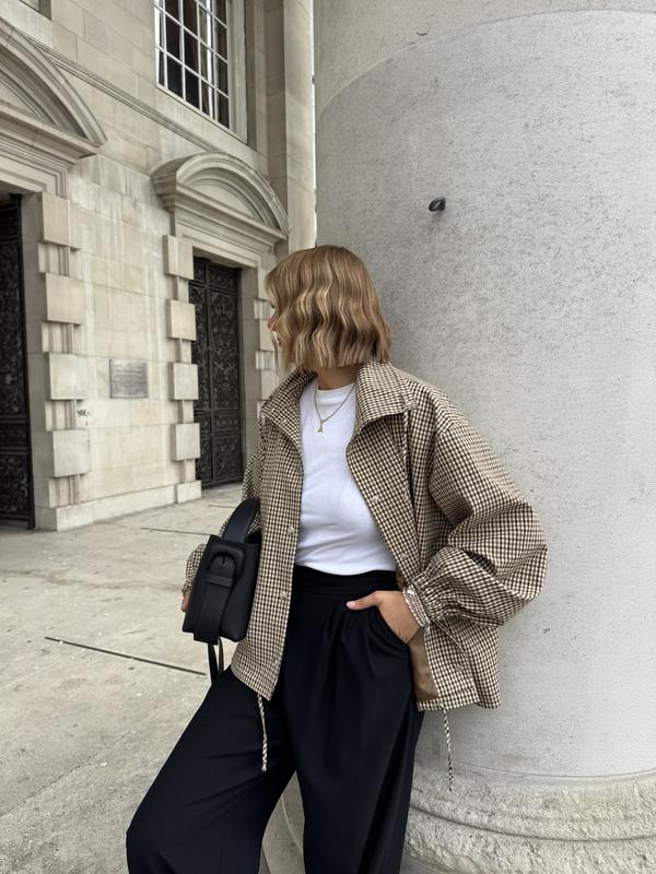 ASOS DESIGN tailored funnel neck jacket in micro plaid | ASOS