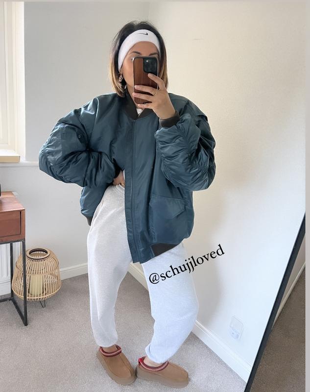 Topshop classic oversize nylon bomber jacket in blue | ASOS