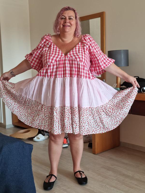 asos design mixed gingham and floral tiered mini smock dress ASOS DESIGN mixed gingham and floral tiered mini smock dress