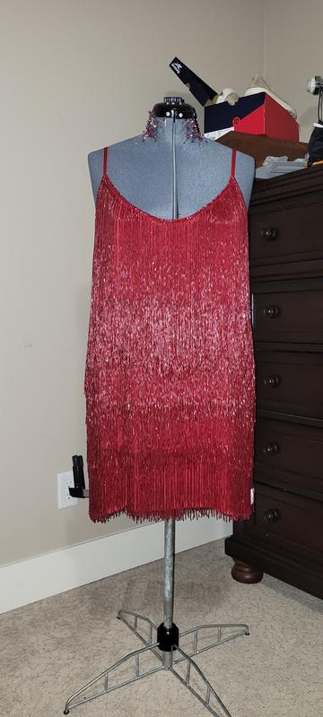 red fringe dress asos ARRANGE embroidered drape back midi dress with fringe hem in red