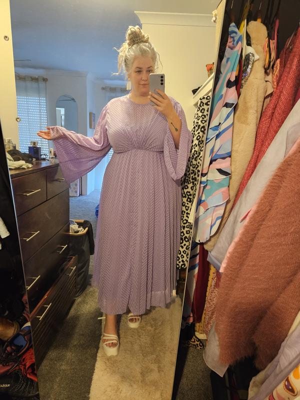 asos green chevron dress DESIGN Curve tie back fluted sleeve pleated chiffon midi in lilac sparkle maxi dress