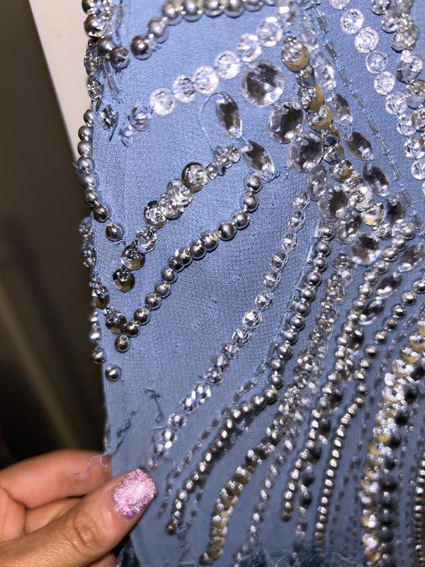 ASOS EDITION crystal and bead mini dress with faux feather hem in  cornflower blue | ASOS