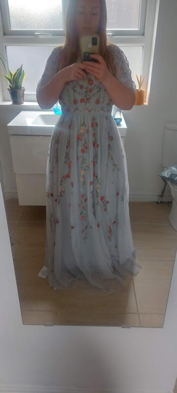 ASOS DESIGN Maternity Bridesmaid floral embroidered maxi dress with  embellishment in soft blue | ASOS