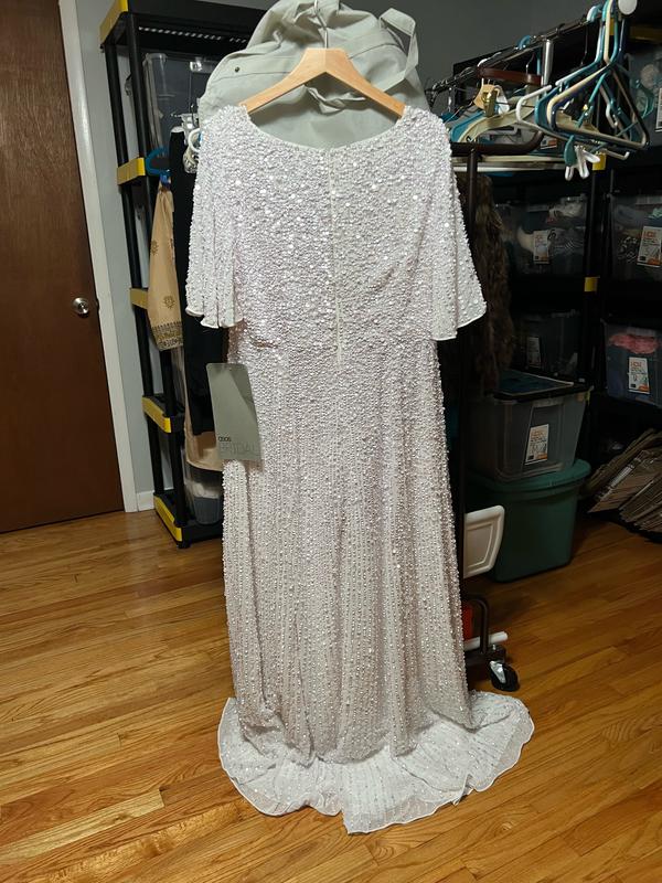 asos edition embroidered & beaded flutter sleeve wedding dress ASOS DESIGN Curve flutter sleeve sequin maxi wedding dress