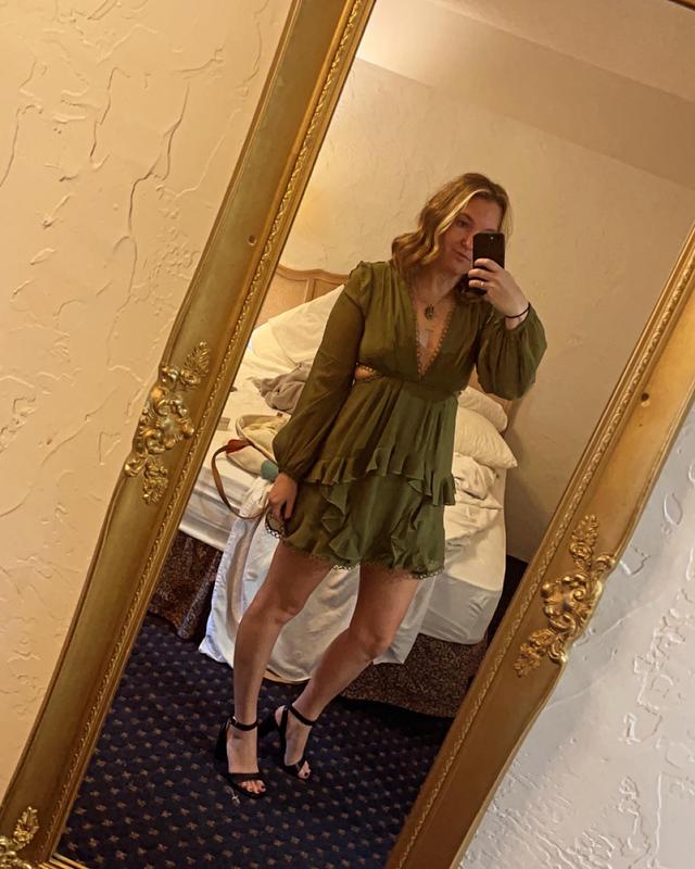 ASOS DESIGN mini dress with long sleeve and circle trim in green | ASOS